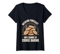 Womens Weekend Forecast 100% Chance of Cookie Baking Funny V-Neck T-Shirt