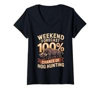 Women's Weekend Forecast 100 Percent Chance of Hog Hunting V-Neck T-Shirt
