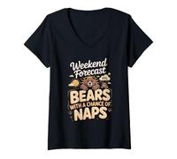 Women's Weekend Forecast Bears with a Chance of Naps V-Neck T-Shirt