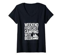 Women's Weekend Forecast Camping with Beer Funny Camper V-Neck T-Shirt