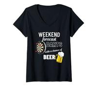 Womens Weekend Forecast Darts & Beer Funny Dart Player Gift V-Neck T-Shirt