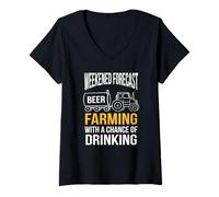 Womens Weekend Forecast: Farming with A Chance of Drinking Tractor V-Neck T-Shirt