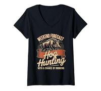 Women's Weekend Forecast Hog Hunting with A Chance of Drinking V-Neck T-Shirt