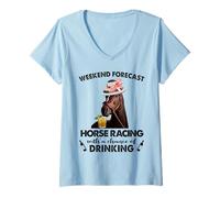 Womens Weekend Forecast Horse Racing With A Chance Of Drinking V-Neck T-Shirt