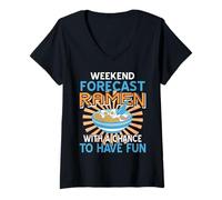 Womens Weekend Forecast Ramen Fun Foodie Noodle Humor Style V-Neck T-Shirt