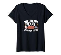 Women's Weekend Plans Documentaries Movie Night Lover V-Neck T-Shirt