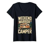 Women's Weekend Warrior Camper Outdoor Adventure V-Neck T-Shirt