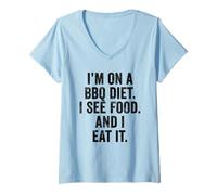Womens Weekend Warrior I'm on a BBQ Diet I See Food and I Eat It V-Neck T-Shirt