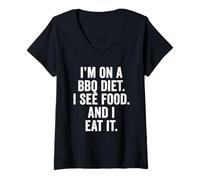 Womens Weekend Warrior Shirt I'm on a BBQ Diet I See Food I Eat It V-Neck T-Shirt