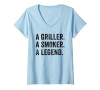 Womens Weekend Warrior T-Shirt A Griller A Smoker A Legend BBQ Dad V-Neck T-Shirt