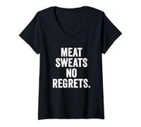 Womens Weekend Warrior T-Shirt Meat Sweats No Regrets V-Neck T-Shirt
