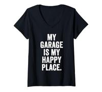 Womens Weekend Warrior T-Shirt My Garage is My Happy Place V-Neck T-Shirt
