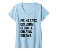 Womens Weekend Warrior Tshirt Fixing Cars Cracking Beers and Dreams V-Neck T-Shirt