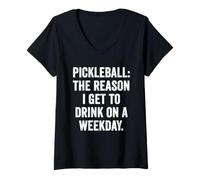 Womens Weekend Warrior Tshirt Pickleball The Reason I get to Drink V-Neck T-Shirt