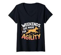 Womens Weekends are Made for Agility Dog Handler Trainer Fun |- V-Neck T-Shirt