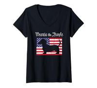 Womens Weenie The People Funny USA Patriotic Flag Dachshund Parody V-Neck T-Shirt
