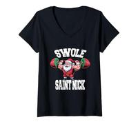 Womens Weight Lifting Santa Claus Swole Saint Nick Pun Gym Joke V-Neck T-Shirt