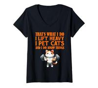 Womens Weightlifter What I DO Lift Heavy and PET Cats Gym V-Neck T-Shirt