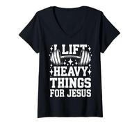 Women's Weightlifting I Lift Heavy Things for Jesus V-Neck T-Shirt