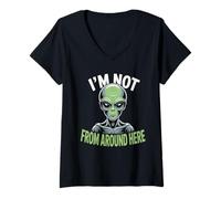 Women's Weird Funny I'm Not from Around Here Alien Costume V-Neck T-Shirt