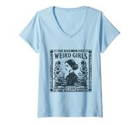 Womens Weird Girls Club Vintage Feminist Tea V-Neck T-Shirt
