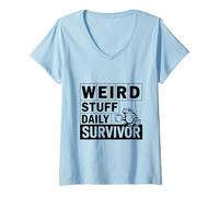 Women's Weird Stuff Daily Survivor Frog Coffee Mood V-Neck T-Shirt