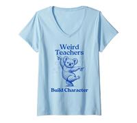 Womens Weird Teachers Build Character Koala Bear Retro Vintage V-Neck T-Shirt