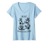 Womens Weird?! Why Would You Think I'm Weird? Silly Raccoons V-Neck T-Shirt