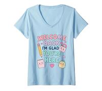 Women's Welcome Back I'm Glad You're Here, Back to School Teacher V-Neck T-Shirt
