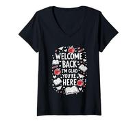 Women's Welcome Back I'm Glad You're Here, Back to School Teacher V-Neck T-Shirt