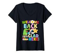 Womens Welcome Back I'm Glad You're Here Lizard Teacher School V-Neck T-Shirt