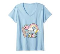 Womens Welcome Back School Shirt Book Pencil Paintbrush Smiles V-Neck T-Shirt