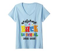 Womens Welcome Back School Shirt Graduation Cap Pencil Book Fun V-Neck T-Shirt