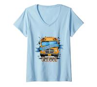 Womens Welcome Back School Shirt Stack Apple Cute Books Pencil Fun V-Neck T-Shirt