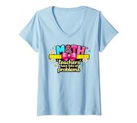 Women's Welcome Back to School First Day Math Teacher Ready Learning V-Neck T-Shirt