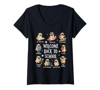 Women's Welcome Back to School Pug Lover Motivational Design V-Neck T-Shirt