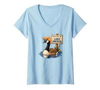 Women's Welcome to Lake America Goose Great Lakes Humor Shirt V-Neck T-Shirt