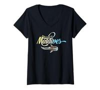 Womens Welcome to The Maldives Whale Shark Vacation Souvenir V-Neck T-Shirt