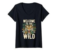 Women's Welcome to The Wild Funny Tiger Jungle Adventure Explorer V-Neck T-Shirt