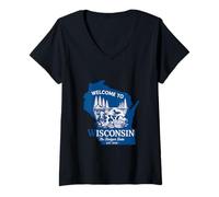 Women's Welcome to Wisconsin Vintage Badger State Silhouette V-Neck T-Shirt