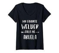 Womens Welder My Favorite Welder Calls Me Abuela Vintage Xmas V-Neck T-Shirt