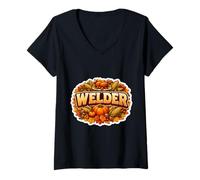 Women's Welder Thanksgiving Fall Welding Autumn Pumpkin Turkey Fun V-Neck T-Shirt