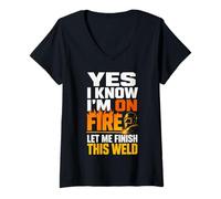 Women's Welder Welding Helmet Finish The Weld V-Neck T-Shirt