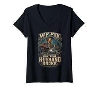 Women's Welding We Fix What Your Husband Broke V-Neck T-Shirt