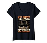 Women's Well Behaved Until Someone Bothers Me Counting Pharmacy Cat V-Neck T-Shirt