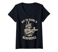 Women's Well Dressed Raccoon Off to Cause a Kerfuffle V-Neck T-Shirt