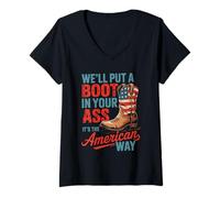 Womens We'll Put A Boot In Your Ass Western Cowgirl 4th Of July V-Neck T-Shirt