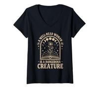 Women's Well-Read Woman Dangerous Creature Book Lover Reader V-Neck T-Shirt