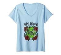 Women's Well Sheeyit Funny Frog Drinking Alcohol Floral Rose V-Neck T-Shirt
