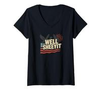 Womens Well Sheeyit USA Flag Eagle Funny Southern Patriotic apparel V-Neck T-Shirt